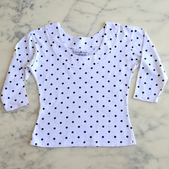 Vintage t.edwards 100% Cotton Polka Dot Cropped Blouse with 3/4 sleeve. - Picture 3 of 4